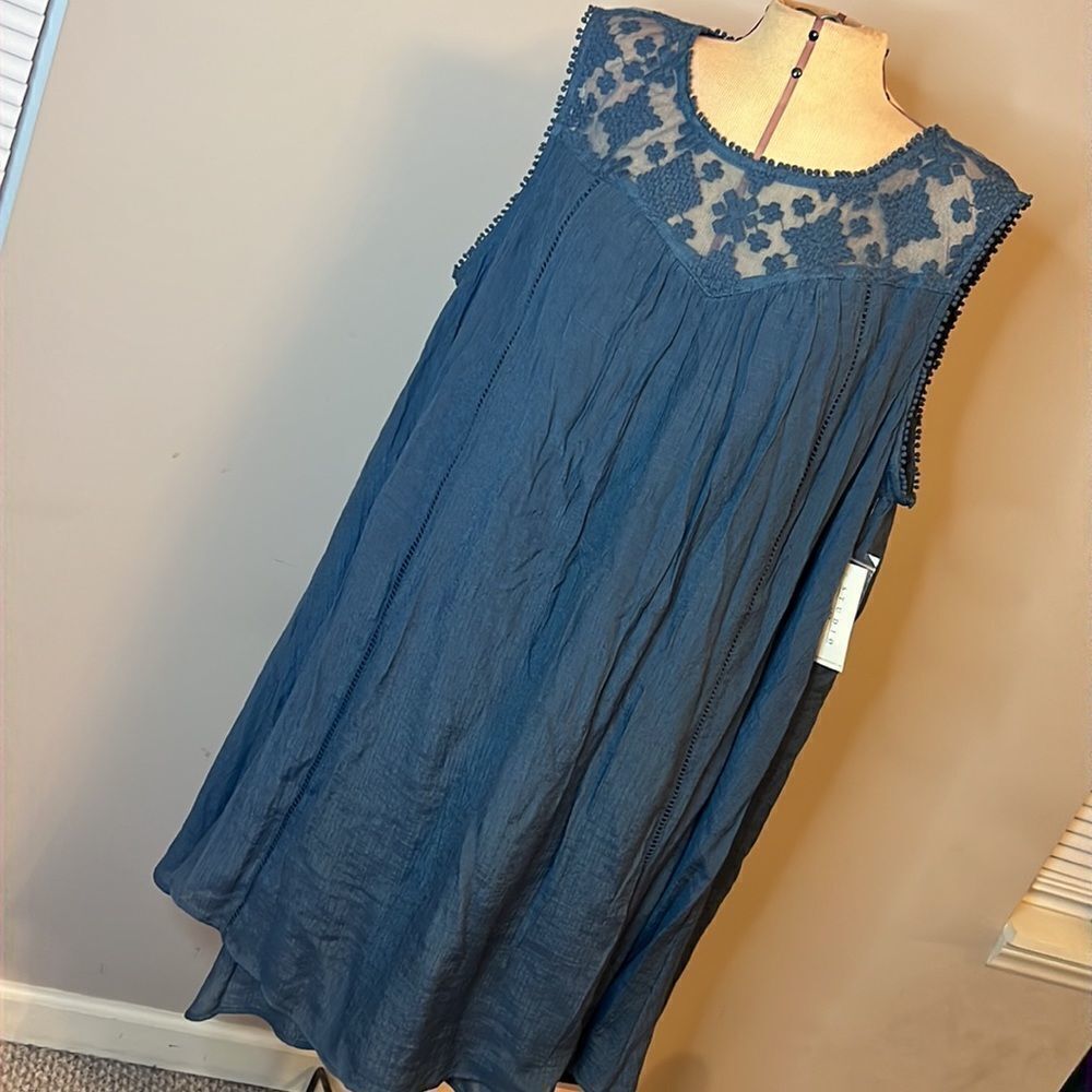 Studio JPR Dusty Blue Lace & Crinkled Crepe Dress - Size 2X